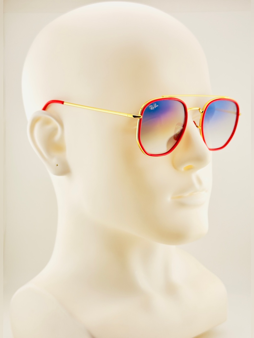 Ray-Ban Scuderia Ferrari Sunglasses RB3748M Gold Frame Light Blue Gradient Lens - Picture 5 of 15